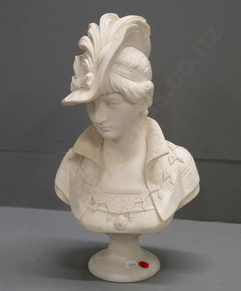 composite traditional style bust on alabaster base - bust marked A. Gianelli 1979, top has been reattached to base, Image 1++