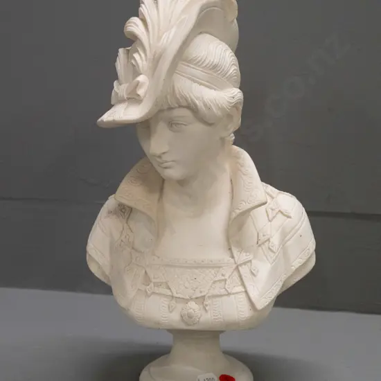 composite traditional style bust on alabaster base - bust marked A. Gianelli 1979, top has been reattached to base,