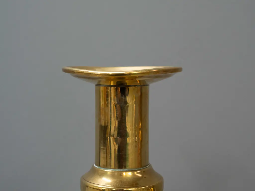 pair of Victorian brass candlesticks with square bases - slight warp / bend to top rims H-300 Base 110 x 110 Image 1++