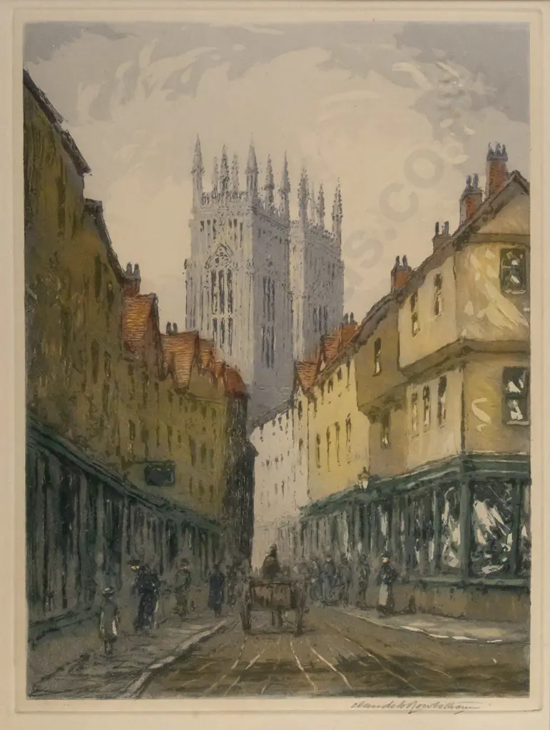 framed Claude H Rowbotham aquatint "York" H200 W145 Image 1++