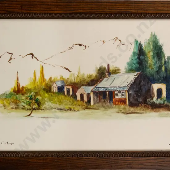 Hilda Rivers 1975 -- framed oil on board "Lord Locke's Cottage" H-345 W-685