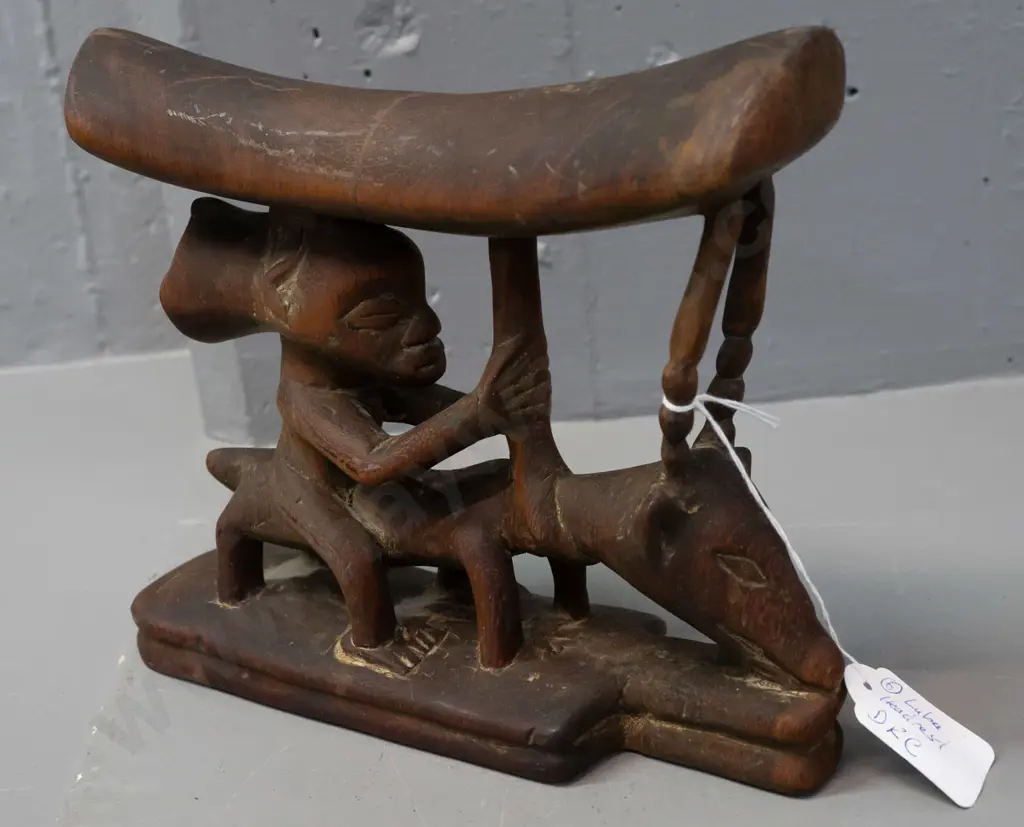 carved hardwood head rest, Luca tribe, DRC (Congo) - has had repair in top H-190 W-230 Image 1++