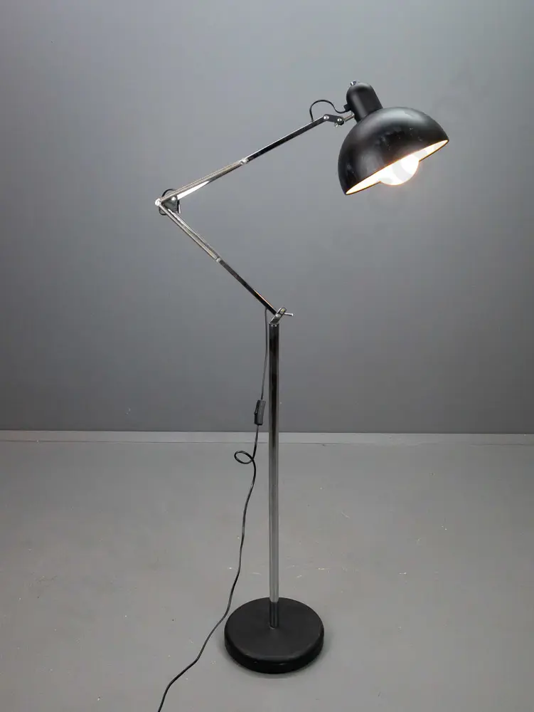 contemporary vintage style industrial anglepoise standard lamp with chrome stand, aluminium shade with white enamel Image 1++