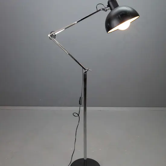 contemporary vintage style industrial anglepoise standard lamp with chrome stand, aluminium shade with white enamel