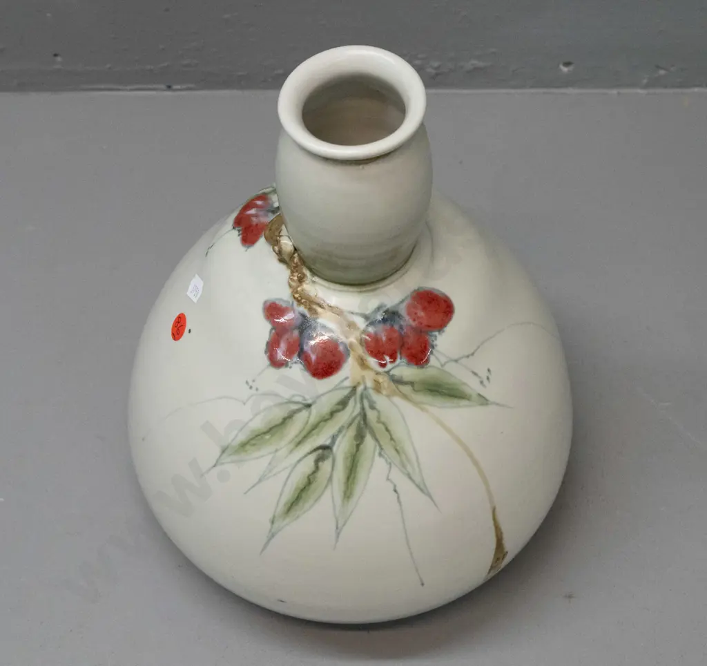 unusual shape Neil Grant NZ studio pottery bottle vase H-320 D-220 at widest Image 1++
