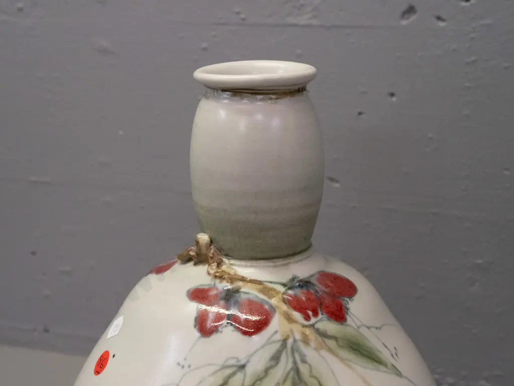unusual shape Neil Grant NZ studio pottery bottle vase H-320 D-220 at widest Image 1++