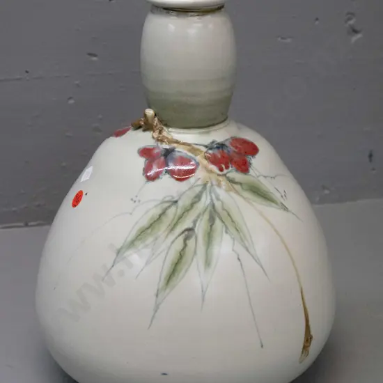 unusual shape Neil Grant NZ studio pottery bottle vase H-320 D-220 at widest