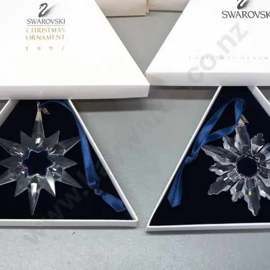 2 boxed Swarovski crystal Christmas snowflake ornaments in original boxes - 1997 & 1998