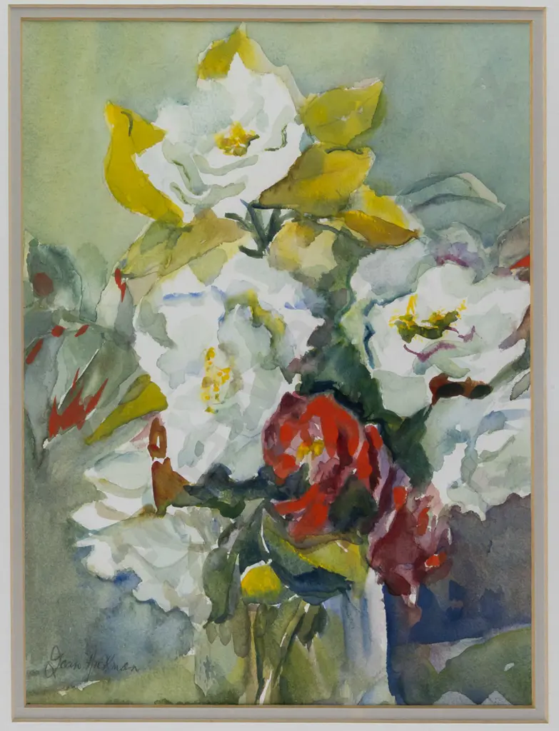Joan Hickman - framed watercolour - roses H300 W220 Image 1++