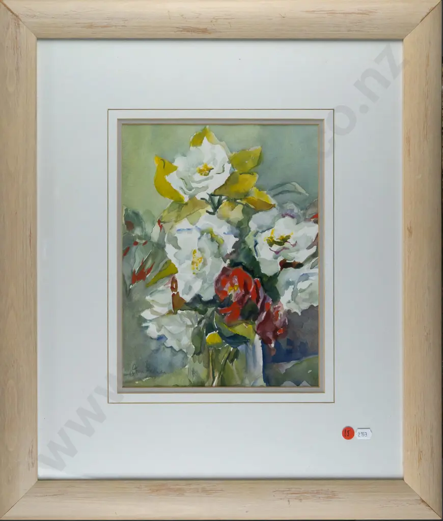 Joan Hickman - framed watercolour - roses H300 W220 Image 1++