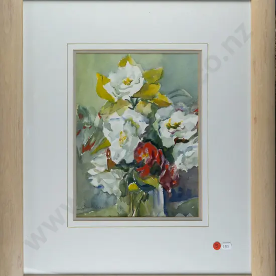 Joan Hickman - framed watercolour - roses H300 W220