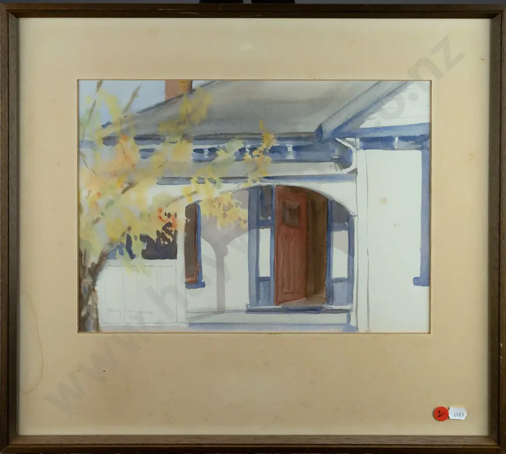 Kay Jamieson 1982 - framed watercolour - door H240 W330 (slight foxing, mat needs attention) Image 1++