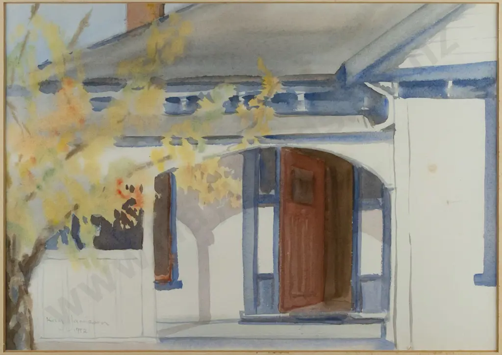 Kay Jamieson 1982 - framed watercolour - door H240 W330 (slight foxing, mat needs attention) Image 1++