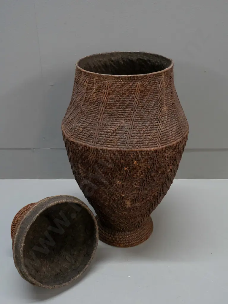 woven textile camel milk container with lid, from Somalia H-540 D-230 at widest Image 1++