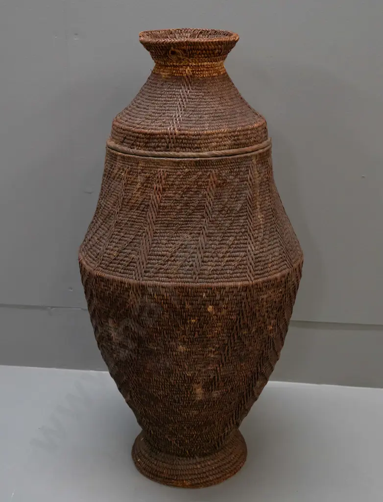 woven textile camel milk container with lid, from Somalia H-540 D-230 at widest Image 1++