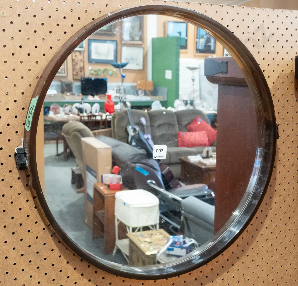 amber plastic framed circular wall mirror D-490 Image 1++
