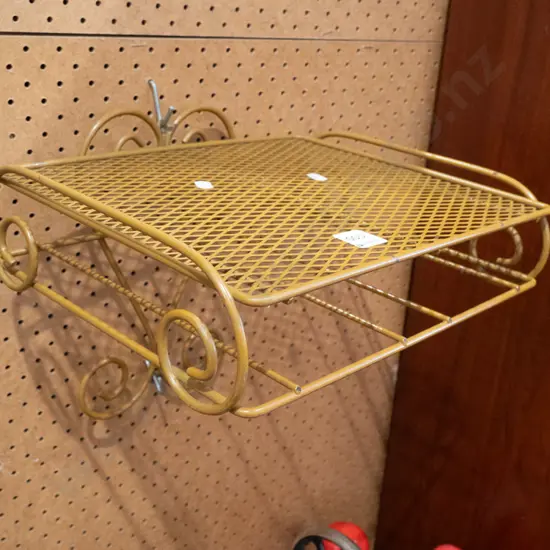 mid-century wrought metal wall mount telephone shelf