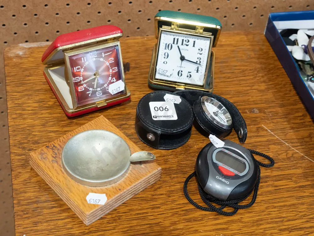 travel alarm clocks, stop-watch and ashtray Image 1++