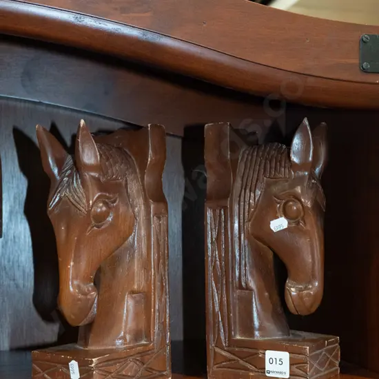 carved wood horse book-ends H-255