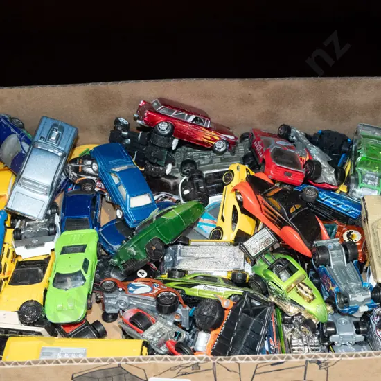 box of toy vehicles