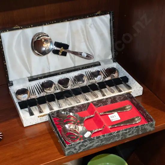plated cutlery: cased sweet set and boxed salad servers