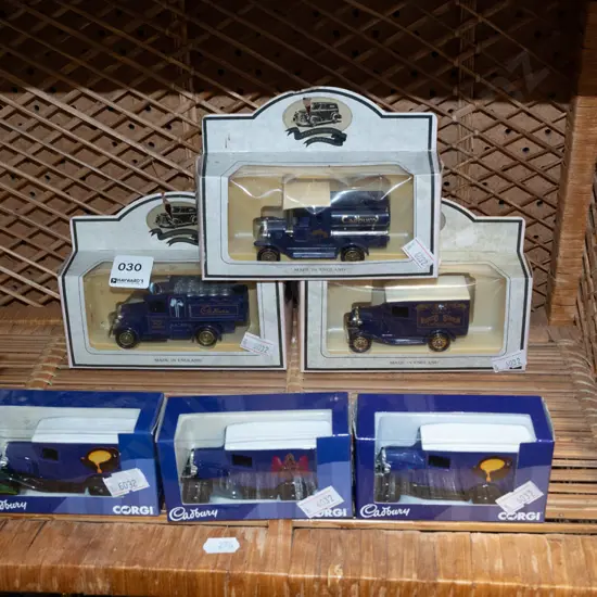 6 boxed Cadbury vintage car die-cast vehicles