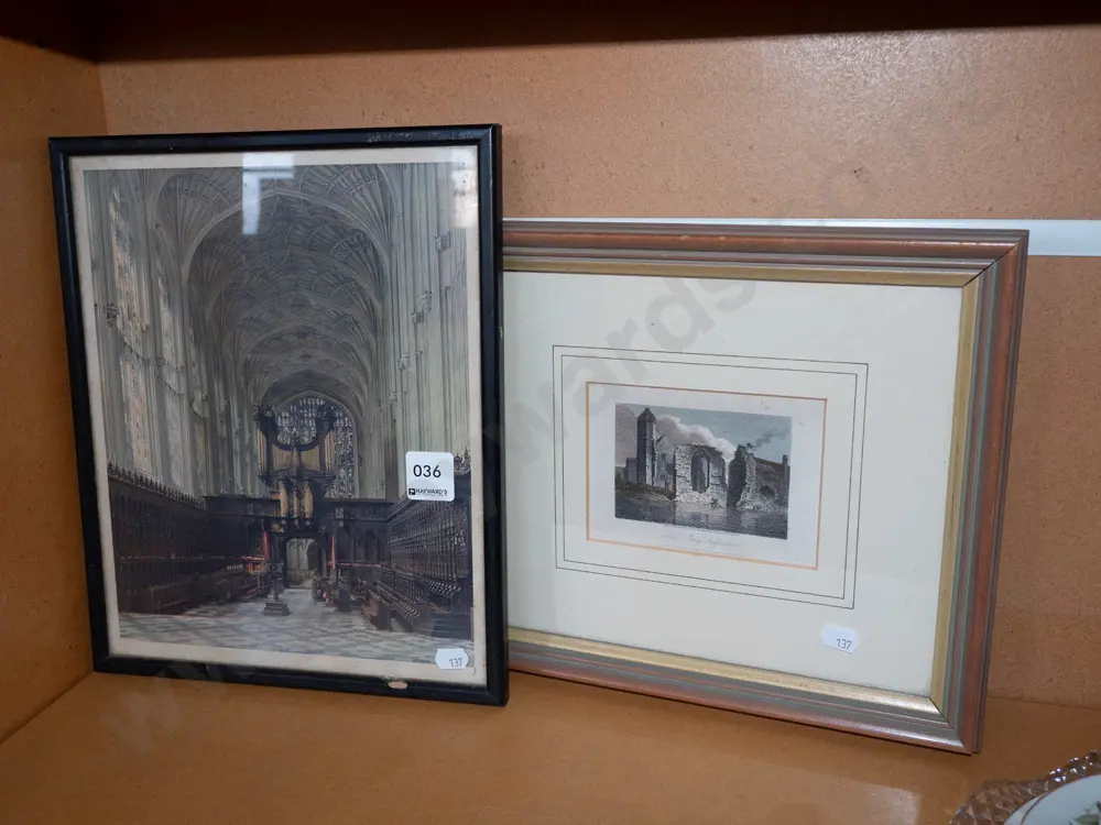 2 framed prints - cathedral & ruins - slight foxing Image 1++