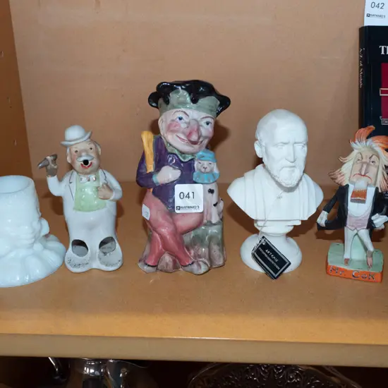 candlestick, bust, novelty ashtray, Toby jug with chipped foot, etc.