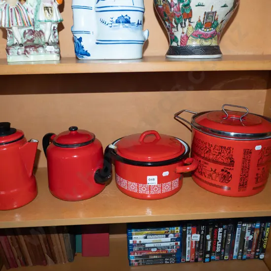 enamel teapots and lidded pots