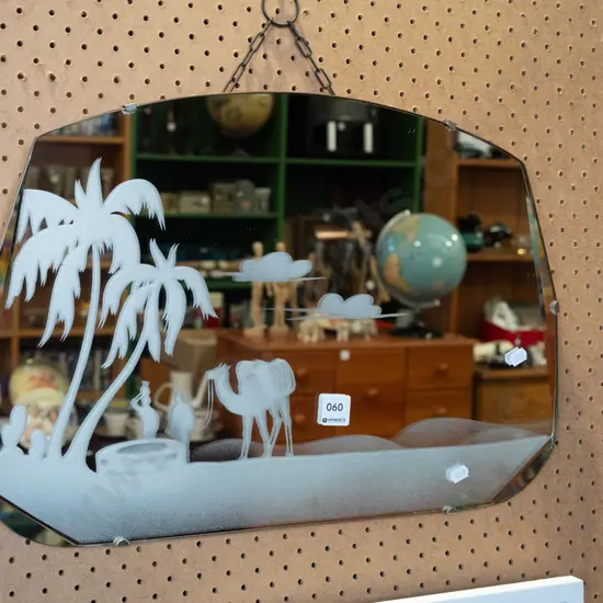 etched deco wall mirror - Middle Eastern scene H-350 W-510