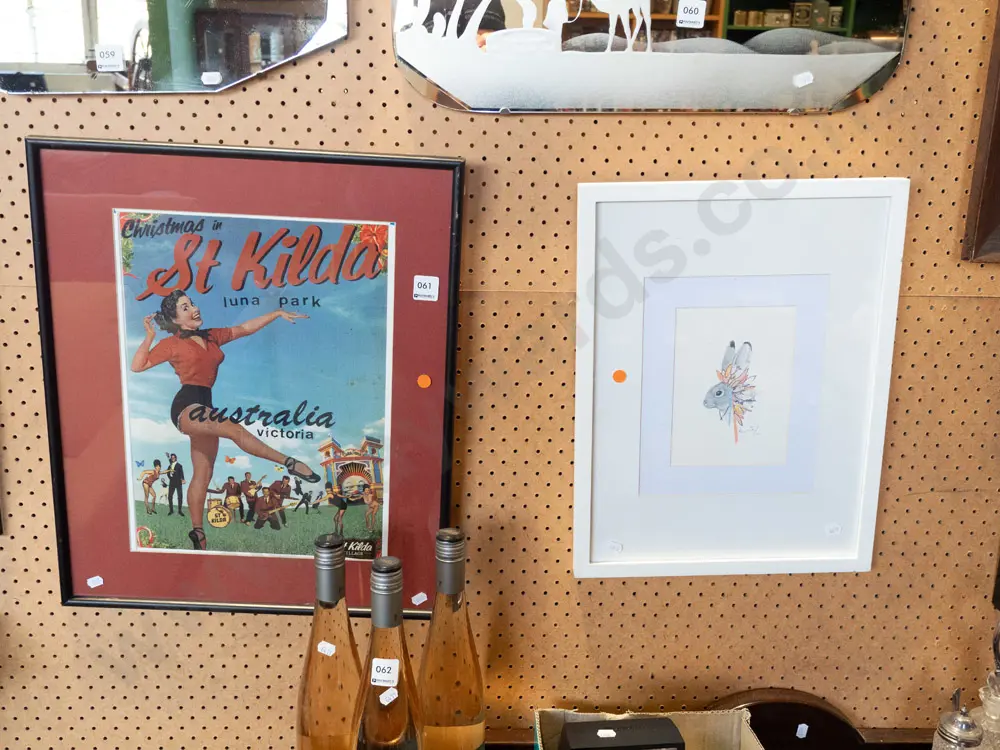 2 framed prints - rabbit and Luna Park digital print Image 1++