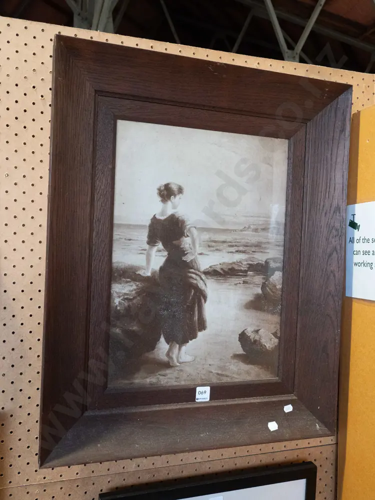 oak framed print - female and coastal scene Image 1++