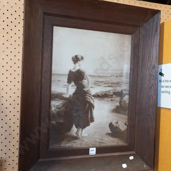 oak framed print - female and coastal scene