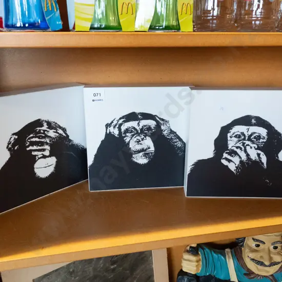 3x chimpanzee prints on boxed canvas