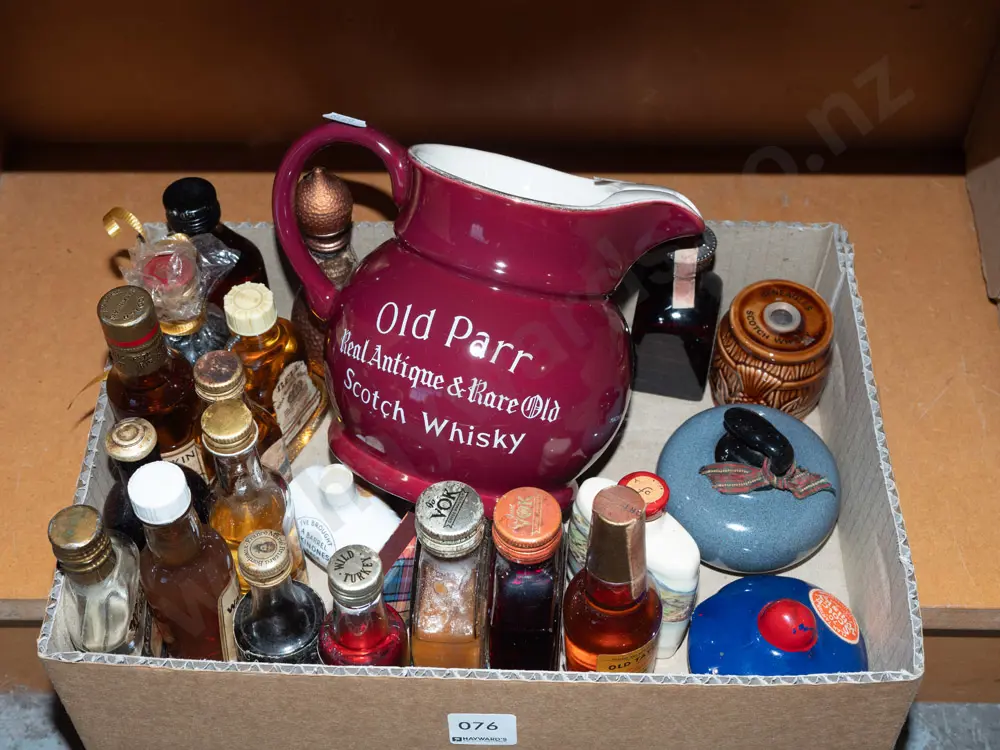 various spirit miniatures and an Old Parr whisky jug Image 1++