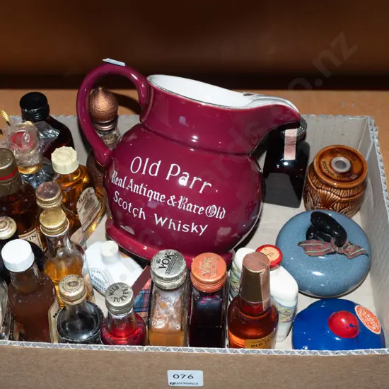 various spirit miniatures and an Old Parr whisky jug