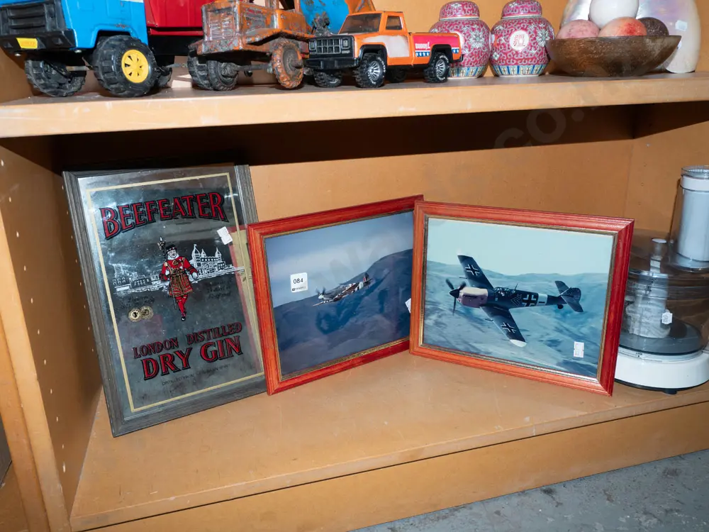 Beefeater Gin advertising mirror, 2x framed photographs of war birds Image 1++