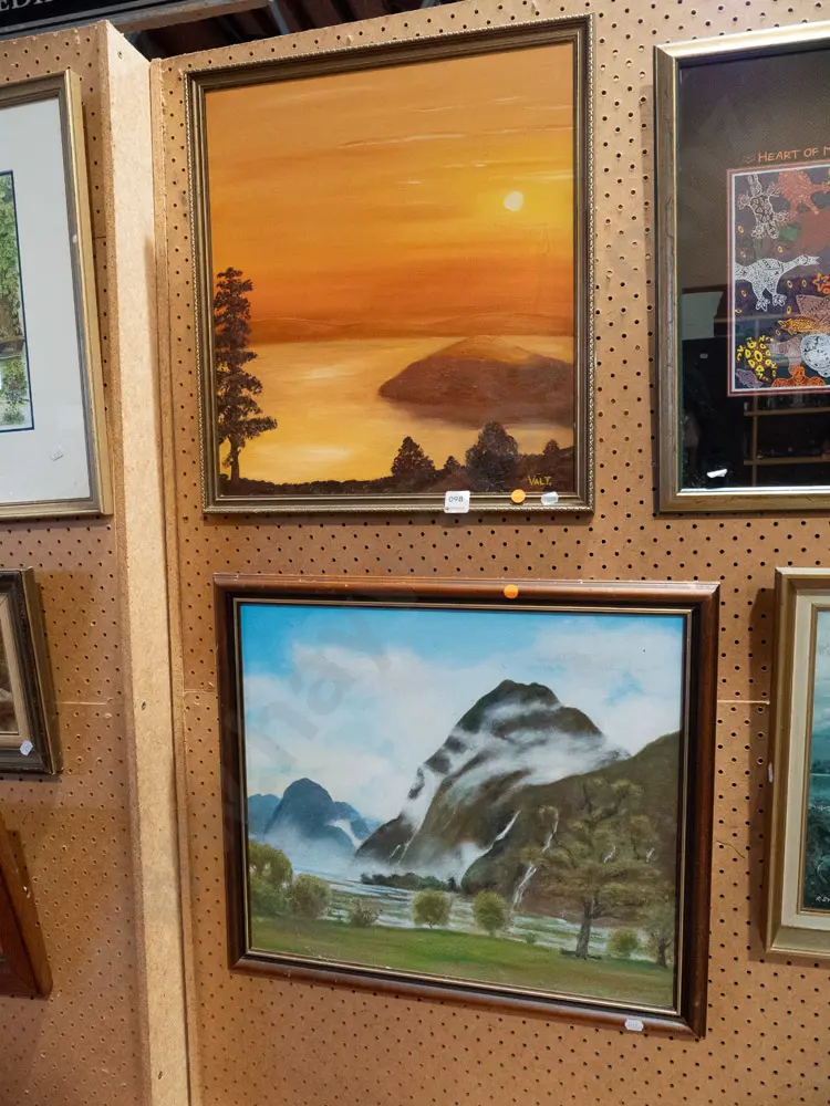 2x framed oils - landscapes - orange dots Image 1++