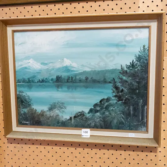 framed oil - lake and mountain
