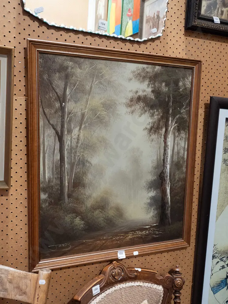framed oil on board - track through forest Image 1++