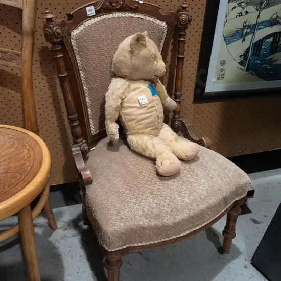 Victorian mahogany bedroom chair on casters - upholstery needs attention