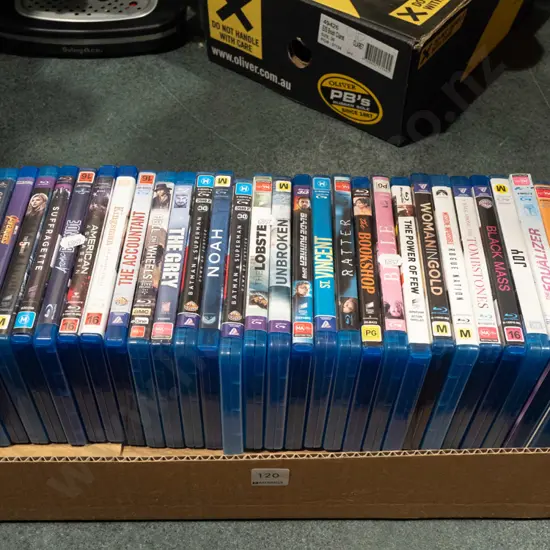 box of blue ray DVDs
