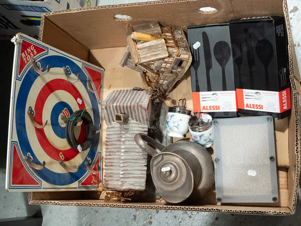 box; egg coddlers, cutlery, homemade model cottages, ring toss etc Image 1++