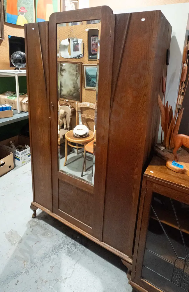 deco single door wardrobe with bevelled edge mirror H1840 W985 D455 Image 1++