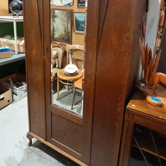 deco single door wardrobe with bevelled edge mirror H1840 W985 D455
