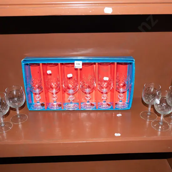 wine goblets, 6x boxed crystal champagne flutes