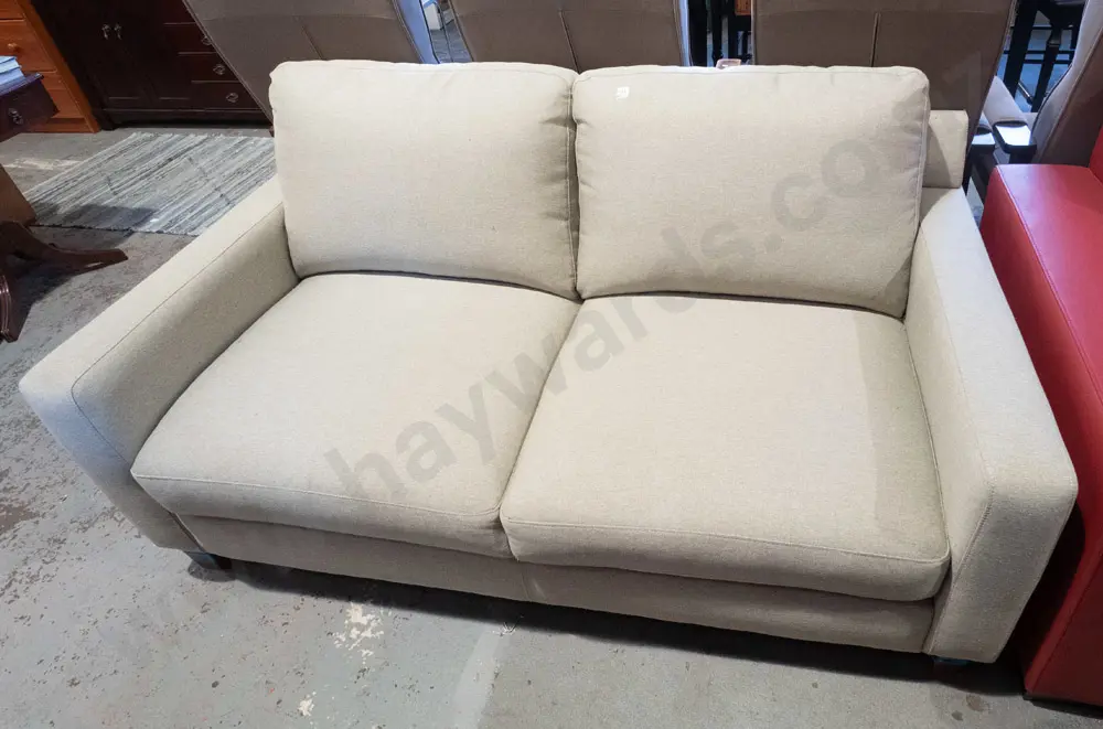 contemporary taupe upholstered 2 seater settee - excellent condition H750 W1670 D890 Image 1++