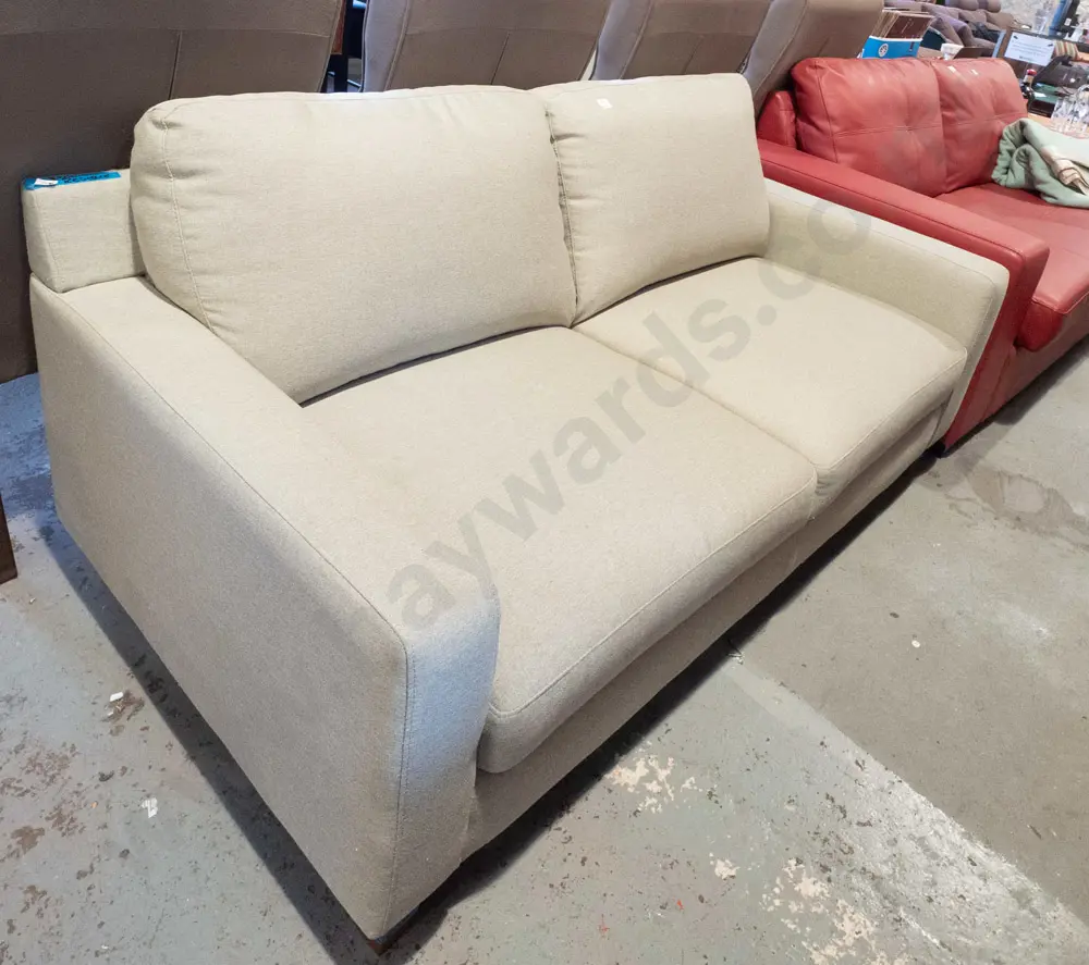 contemporary taupe upholstered 2 seater settee - excellent condition H750 W1670 D890 Image 1++