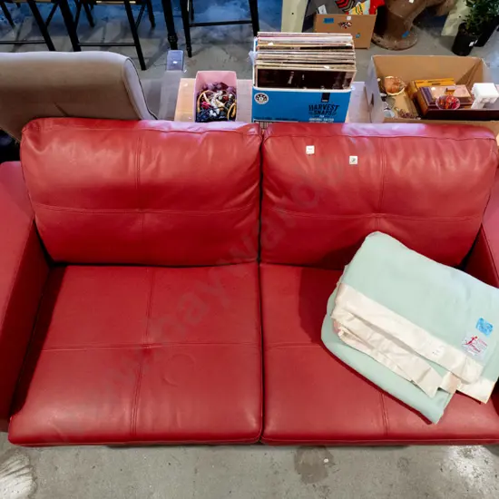 red leather 3 seater settee divan bed H1000 W2000 D930