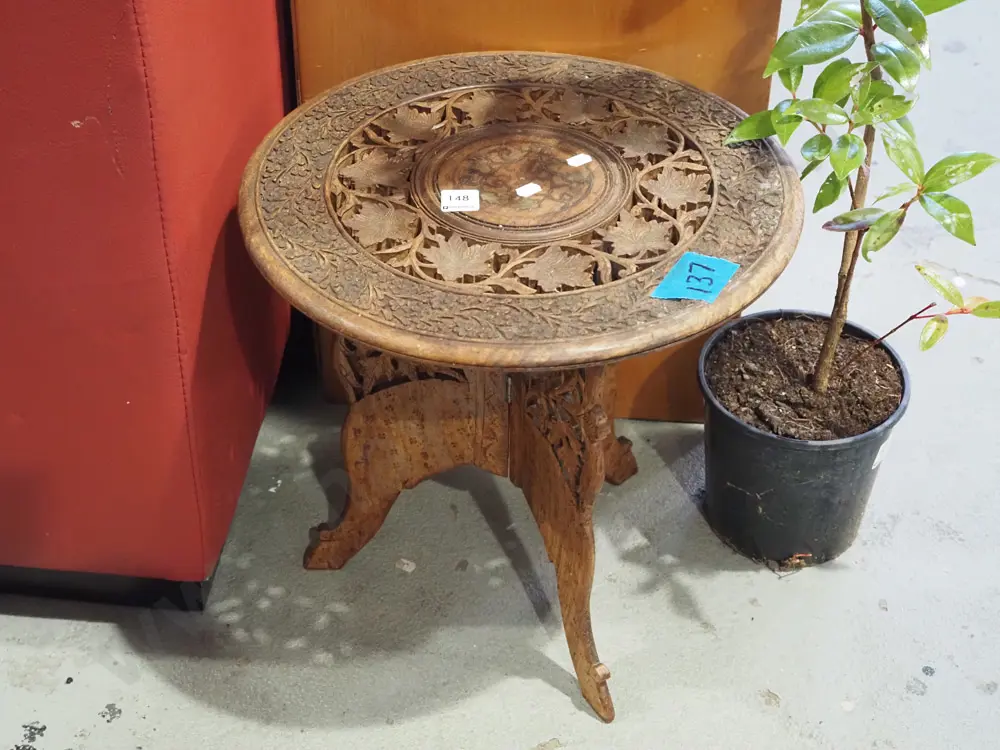 pierced carved foldaway middle eastern wine table H380 Image 1++